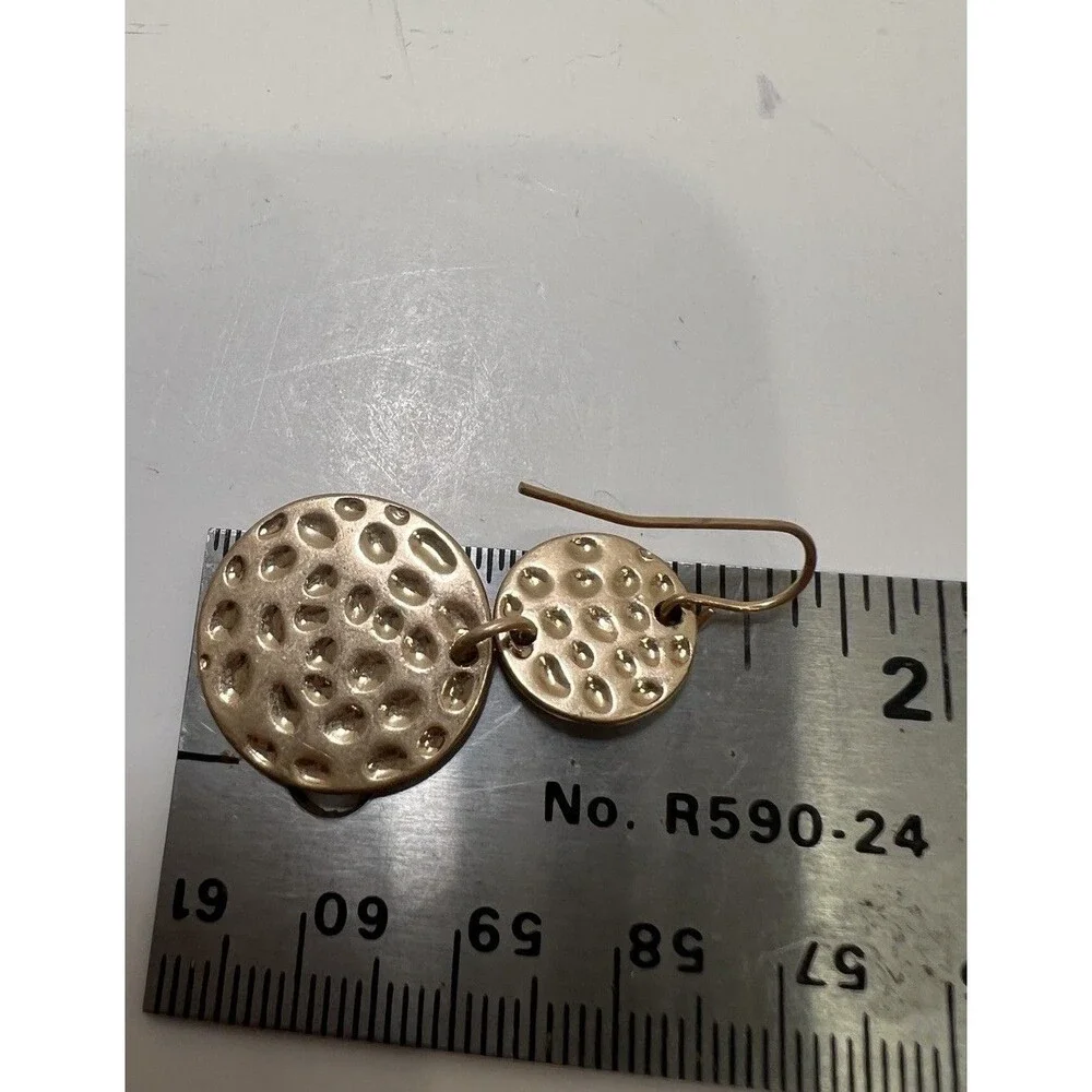 Goldtone Hammered Double Disk Dangle Drop Earrings Pierced Ears Women's Jewelry